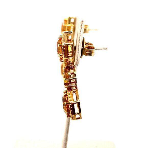 Designer FARA Gold Plate Sterling‎ Silver & Hexagon Cut Citrine Dangle Earrings - Picture 2 of 7